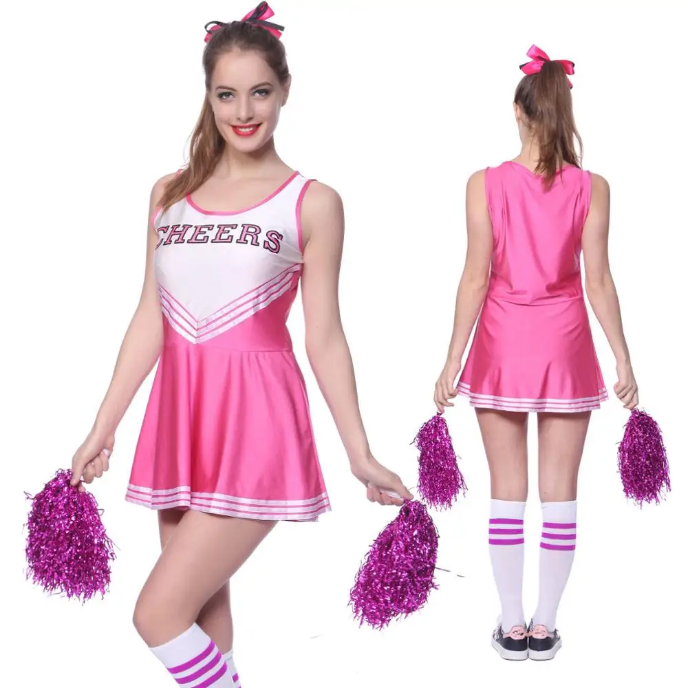 School Girl Cheerleader Costume Cheer Uniform Cheerleading Dress With Pom Poms Girls Musical 