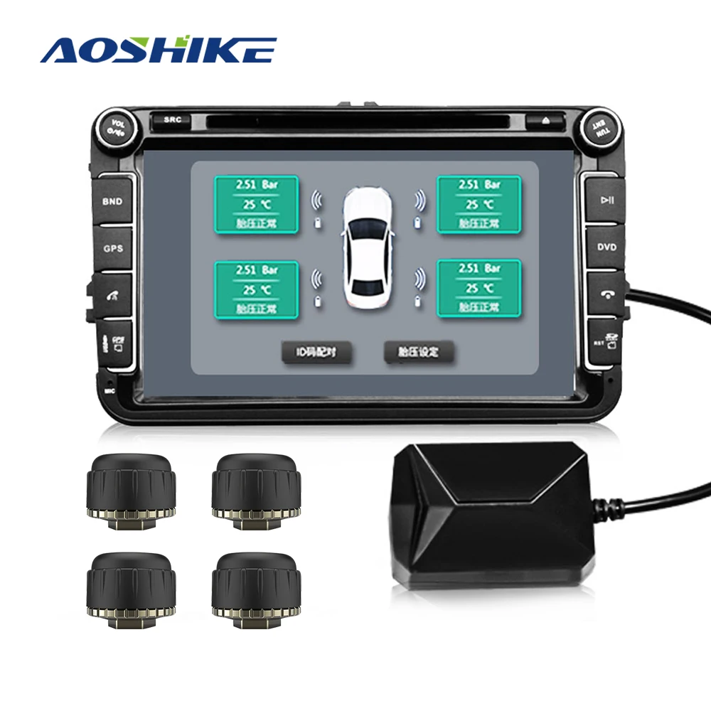

AOSHIKE Car TPMS for Android USB Tire Pressure Monitoring System Navigation Display Wireless Auto Tyre Pressure Security Alarm
