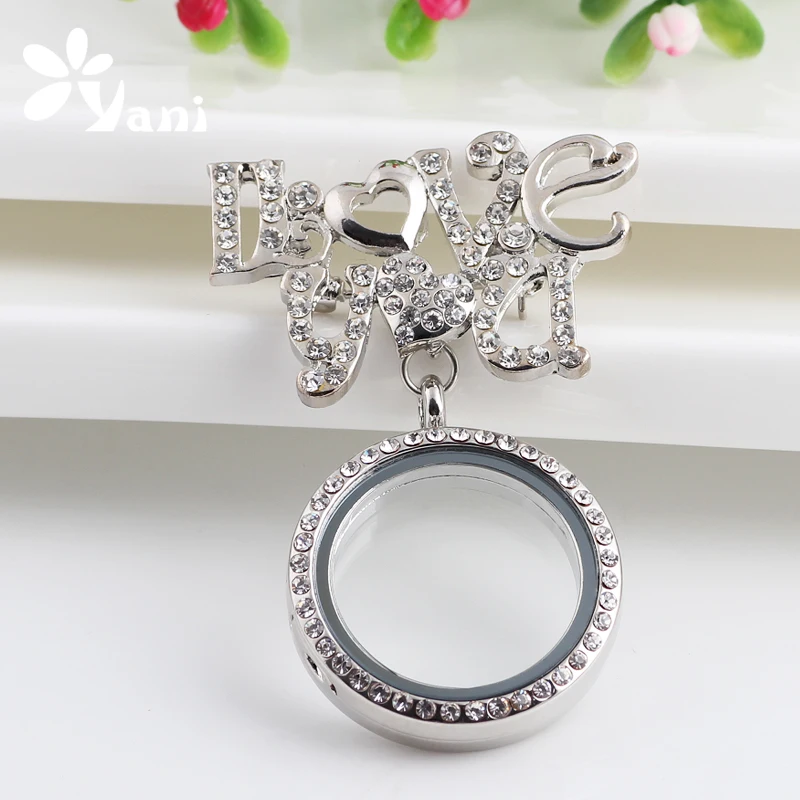 10pcs/lot Wholesale Fashionable Alloy Rhinestone "I Love You" Words Brooch With Living Glass