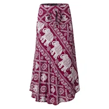 Богемный Стиль 2018 Лето Boho платье Для женщин Длинные Vestido Винтаж Цветочный слон печати Высокая Талия пляжное платье макси плюс Размеры 3XL