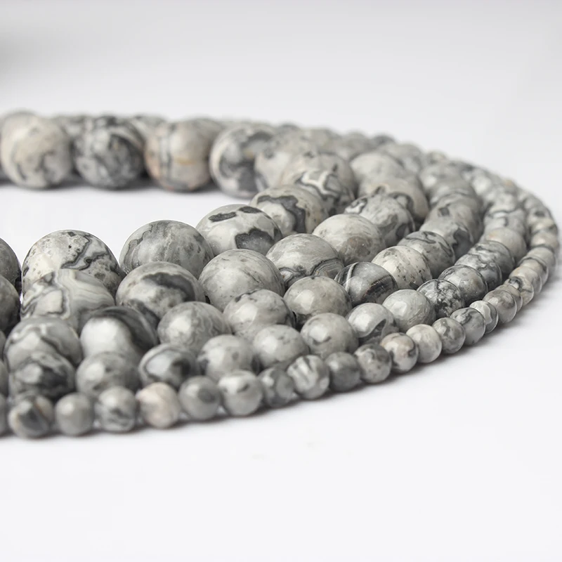 

LIngXiang Fashion Natural Jewelry Grey Map stones loose beads DIY men and women Bracelet Necklace meditation amulet