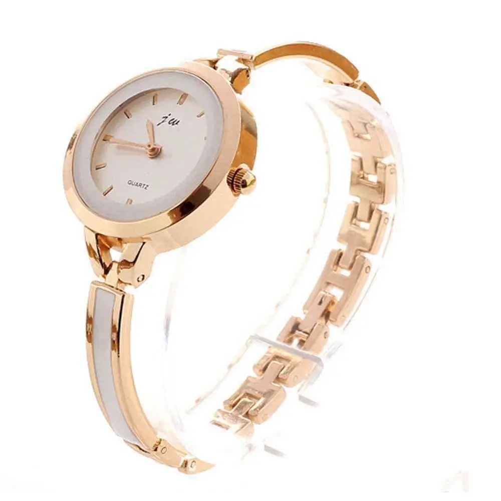 Модные женские элегантные часы-браслет, аналоговые кварцевые тонкие часы из нержавеющей стали с круглым циферблатом, женские наручные часы - Цвет: Золотой
