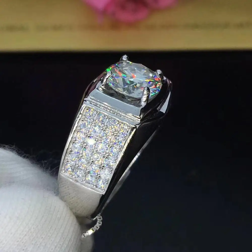 Круглое серебряное кольцо из муассанита 2ct 8,00 мм D VVS роскошное кольцо из муассанита Weding для мужчин