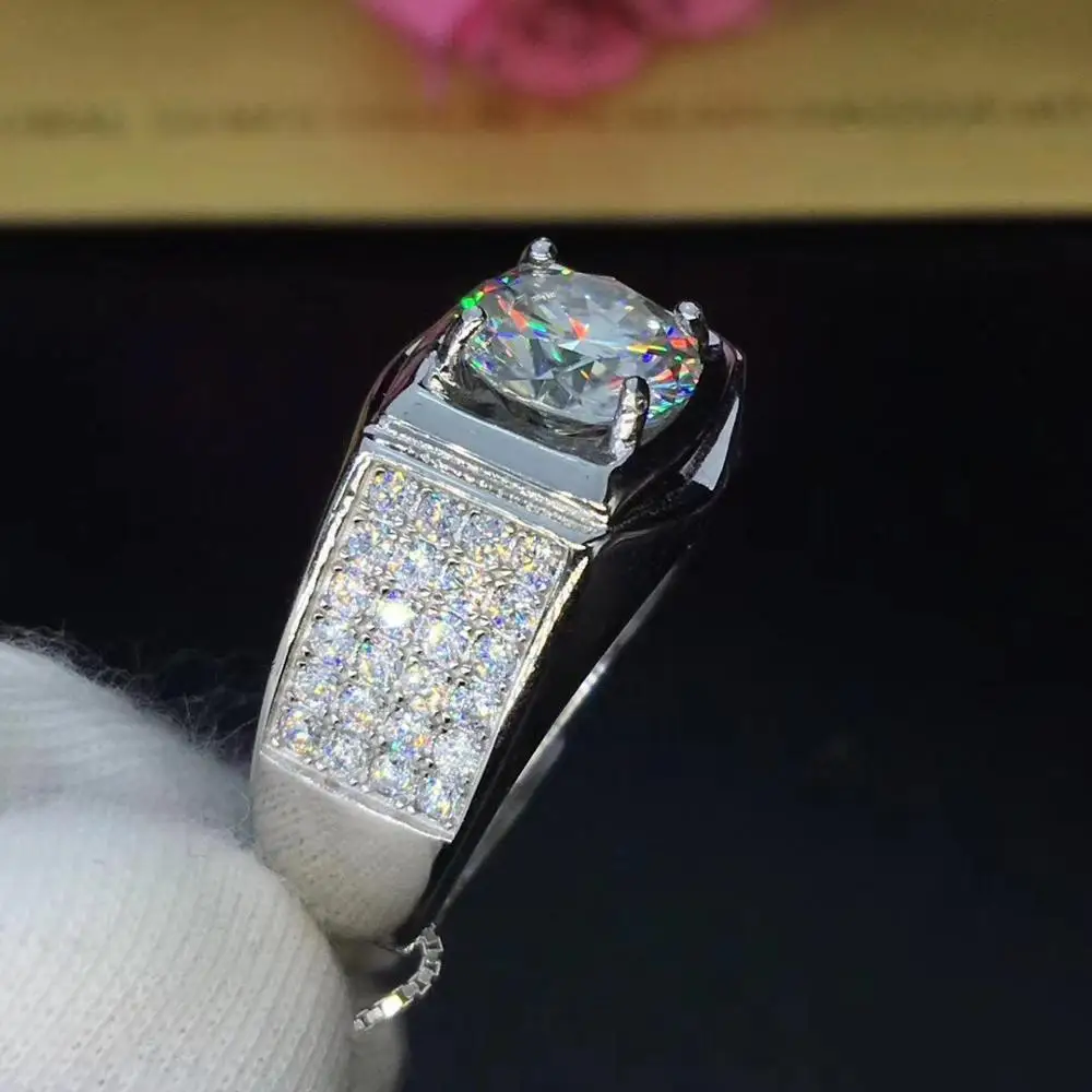 Круглое серебряное муассанитовое кольцо 2ct 8 00 мм D VVS роскошное для мужчин|Кольца|