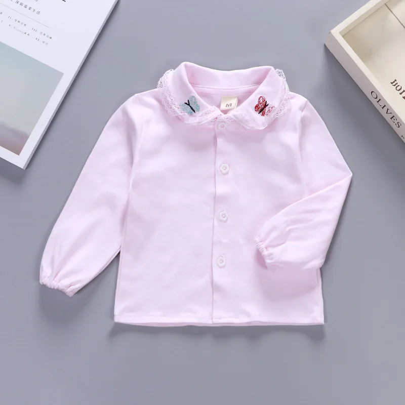 Одежда для новорожденных девочек bebe хлопковые кружевные топы рубашка вышивка бабочка детская блузка кардиган для девочек Одежда для маленьких девочек