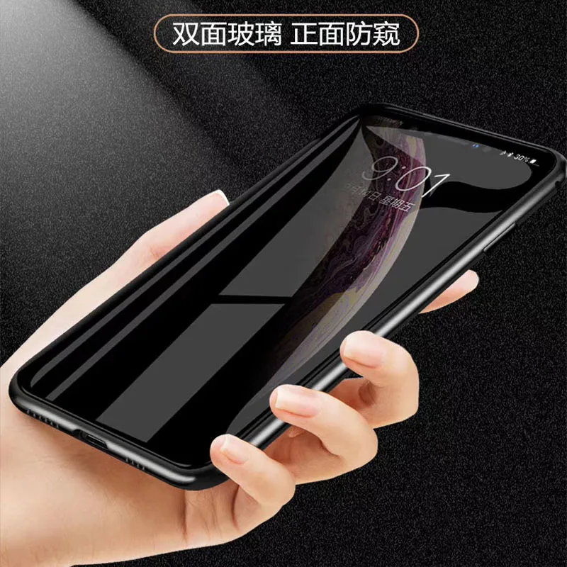 

Luxury anti-slip double-sided glass phone case for iPhone xs max xr X 7/8plus metal frame magnetic anti-peep phone case