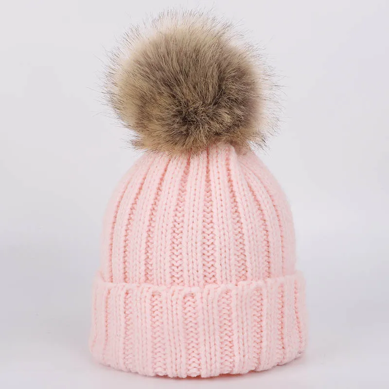 Новинка года, милая детская вязаная шапочка с помпоном, осенне-зимняя теплая плотная мягкая шапка для мальчиков и девочек, детские шапочки, роскошные детские шапочки - Цвет: Pink