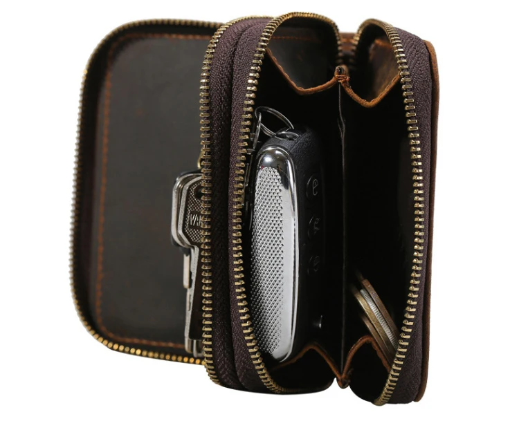 Genuine Cow Leather Men Key Wallet Vintage Car Key Case Holder Money Card Holder