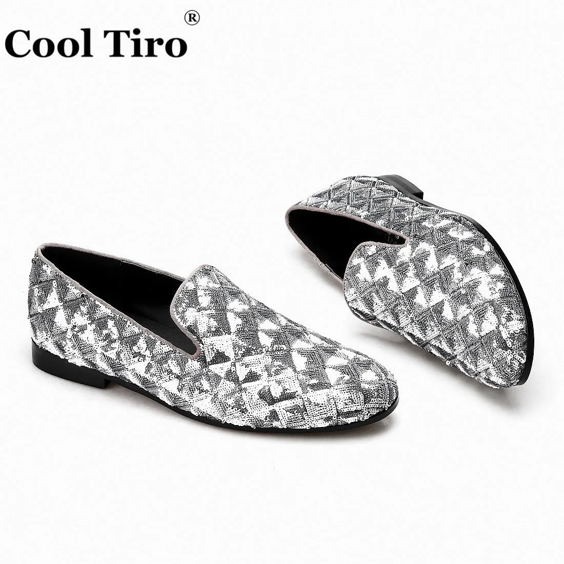 Silver Sequin canvas Slippers Men's Loafers (5)