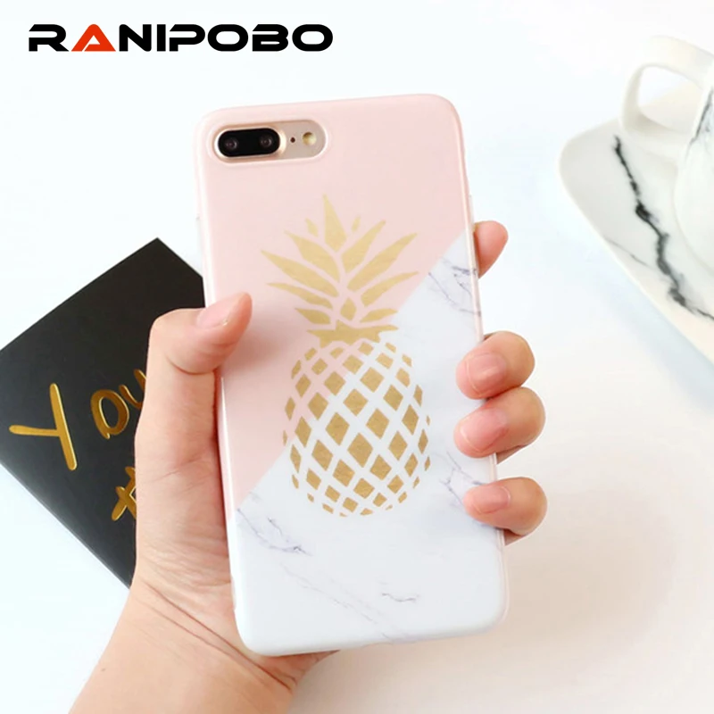 

Soft IMD Marble Phone Cases For iPhone 6 6plus 7 7 Plus Fashion Pineapple Golden Back Cover Coque for iPhone6