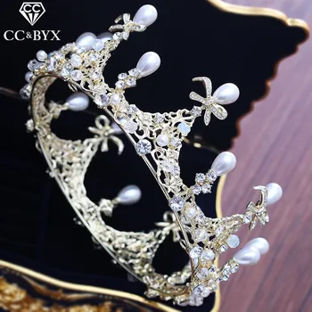

CC tiaras and crowns butterfly pearl engagement wedding hair accessories for bridal princess party jewelry luxury round XY231