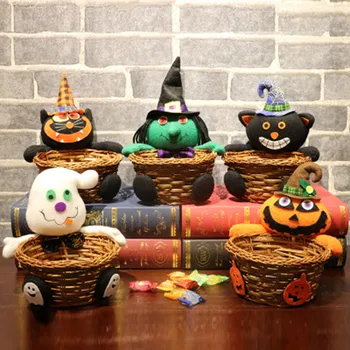 

100% Brand New Unique Design Doll Fruit Decoration Bowl Halloween Ghost Candy Basket Home Decor Hand-Woven
