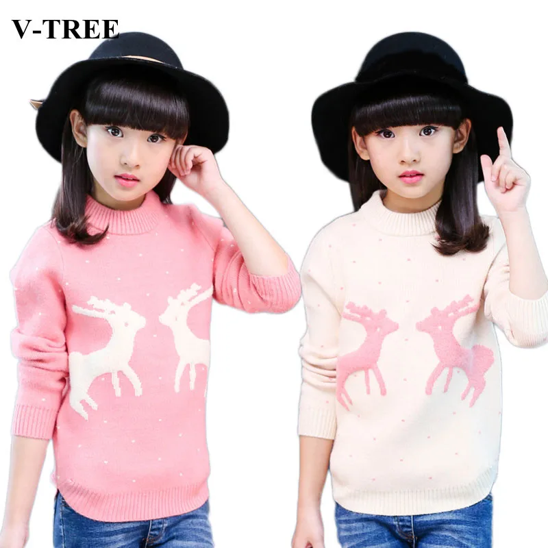 

V-TREE Sweaters For Girls Leisure Children Christmas Sweaters Kids New Year Sweater Teenager Knitted Sweater Pullover
