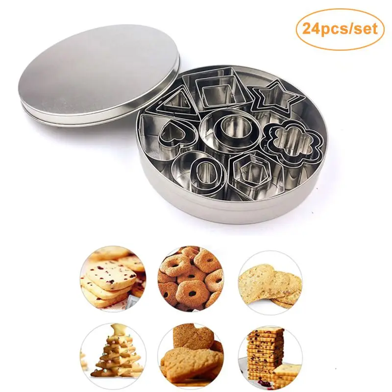

24Pcs Metal Cookie Cutter Set Stainless Steel Cookie Vegetable Cutter Molds Stars Flowers Shape Assorted Sizes 2019