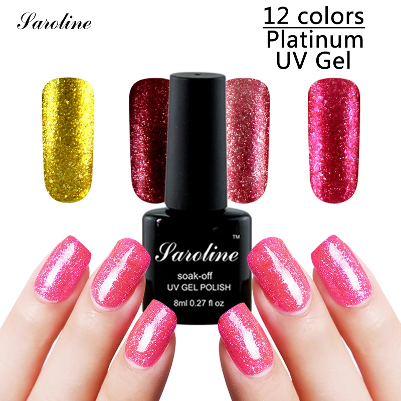 

Saroline 8ml Platinum UV Gel Soak Off Art Lucky Colors LED Crystal Gel Nails Semi-permanent 3D Permanent Shining Nail Gel Polish