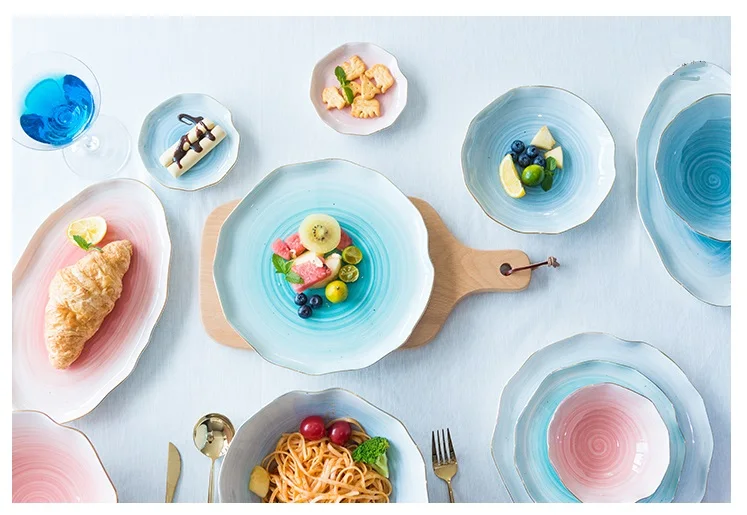 Простой красивый креативный набор керамических столовых приборов с диском туманности Пномпень, домашнее западное блюдо, тарелка для салата, миска для супа, блюдо под кофе, тарелки