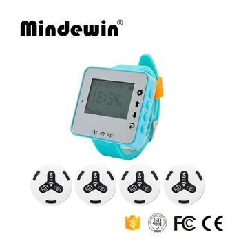 

Mindewin Wireless Waiter Calling System 10PCS Call Buttons M-K-3 and 1PCS Receiver Wrist Watch Pager Wireless Call Bells
