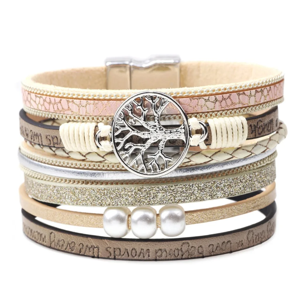UEUC Boho Multilayer Leather Wrap Bracelets Gorgeous Handmade Braided Cuff Magnetic Buckle Casual Bangle for Women&ampGirl | Украшения и