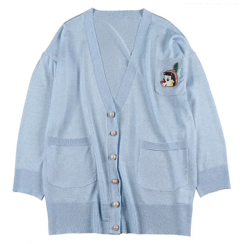 GRUIICEEN 2019 spring pearls button women knitting cardigans fashion summer thin sweater sequins long cardigan jacket GY2018811 |