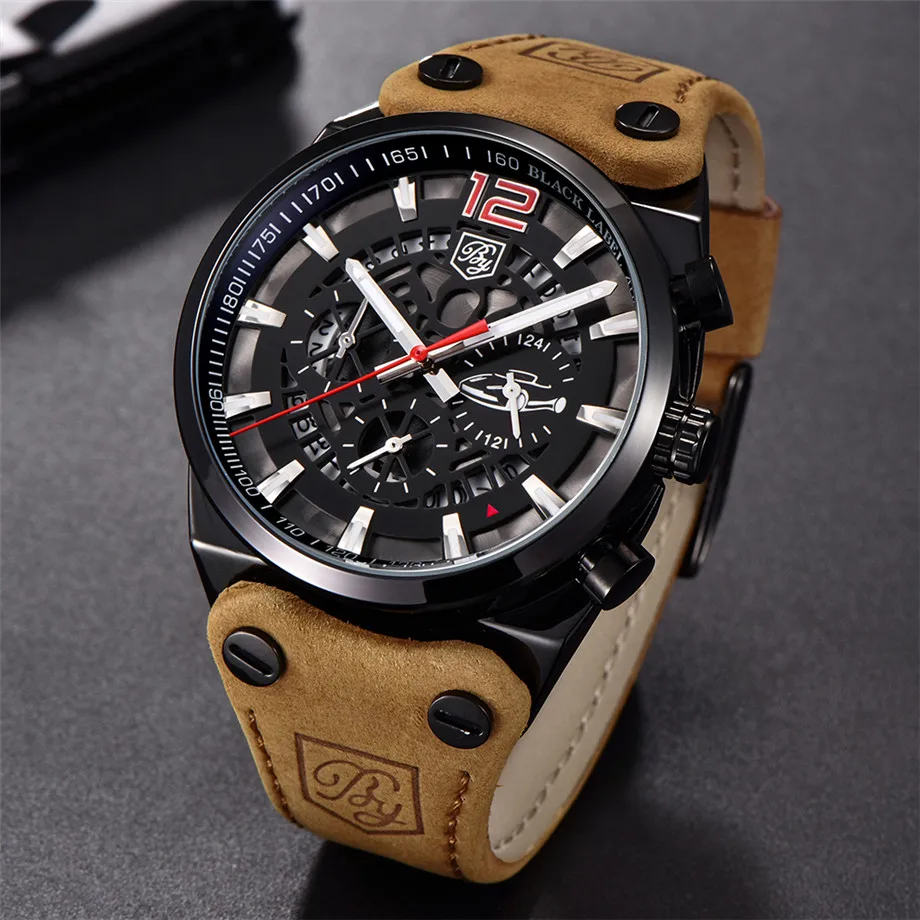 BENYAR Mens Quartz Watch Military 3ATM Waterproof Chronograph Sport Tactical Man Watches Genuine Leather Band Male Clocks (50)