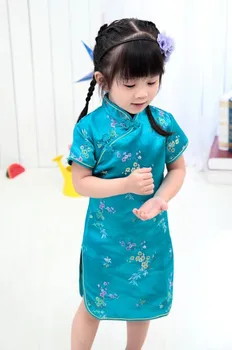 

Blue Floral Baby Girls summer Dress Kid Chinese Style chi-pao cheongsam New Year gift Children's Clothes Princess Party Costumes