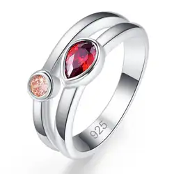 925 Серебряное кольцо гранат и розовая груша вырезанная модная женская свадебная