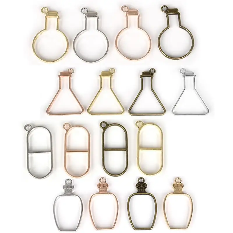 

5pcs Floating Bottle Charm Blank Open Bezels Hollow Pendant Setting UV Resin Metal Frame for DIY Jewelry Making Handmade