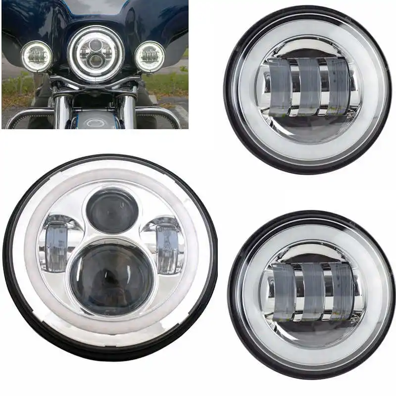 

For Harley moto 7Inch LED Projector Headlight with Matching 4.5 Inch LED Passing Lamps