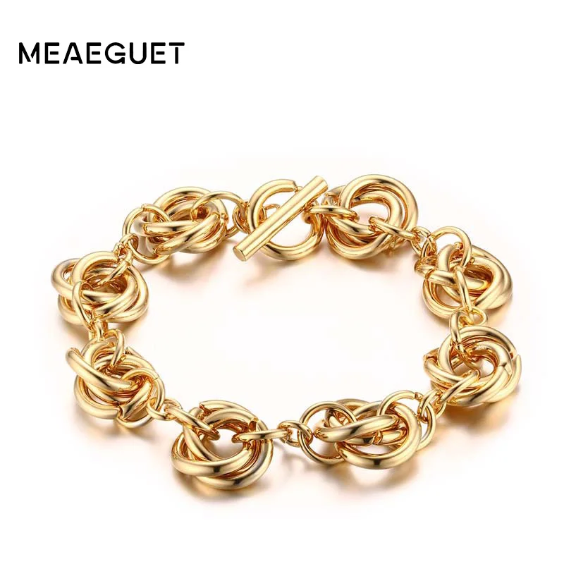 

Meaeguet Trendy Bracelets for Women Gold-Color Stainless Steel Linked Chain Toggle Clasp Cuff Bracelet & Bangles Pulseiras