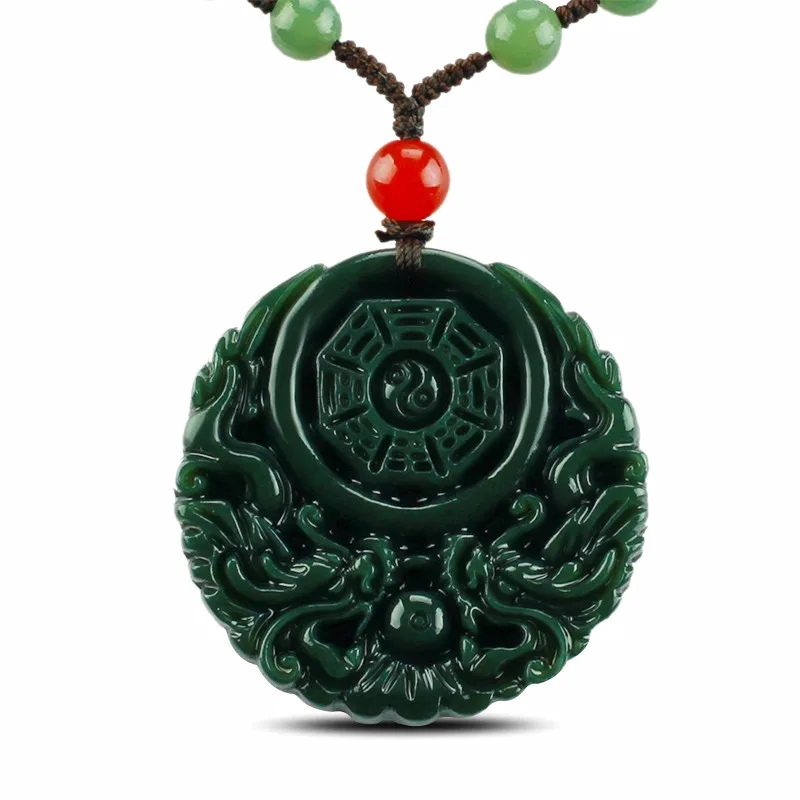 

Natural Hetian jade hand-carved dragon eight trigrams pendant necklace pendant jewelry for men and women
