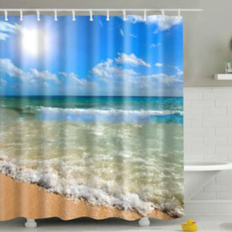 

New Fashion Liege Beach 3D Digital Printing Shower Curtain Bathroom Accessories Thick Waterproof Mildew Polyester Shower Curtain