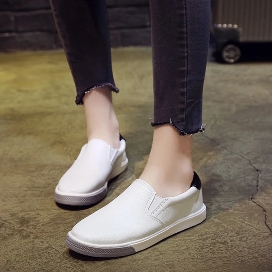 

Solid Color Round Toe Flat Women's Shoes Comfortable Shallow Mouth Casual Lady's Shoes Convenient Slip-on White Shoes Women