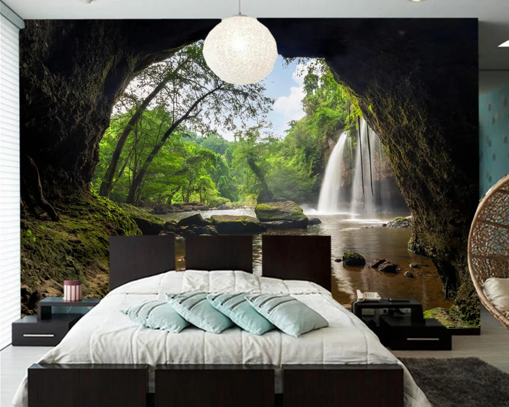 Парк водопады камни мох пещера природа фото 3d обои papel де parede forl iving комната диван