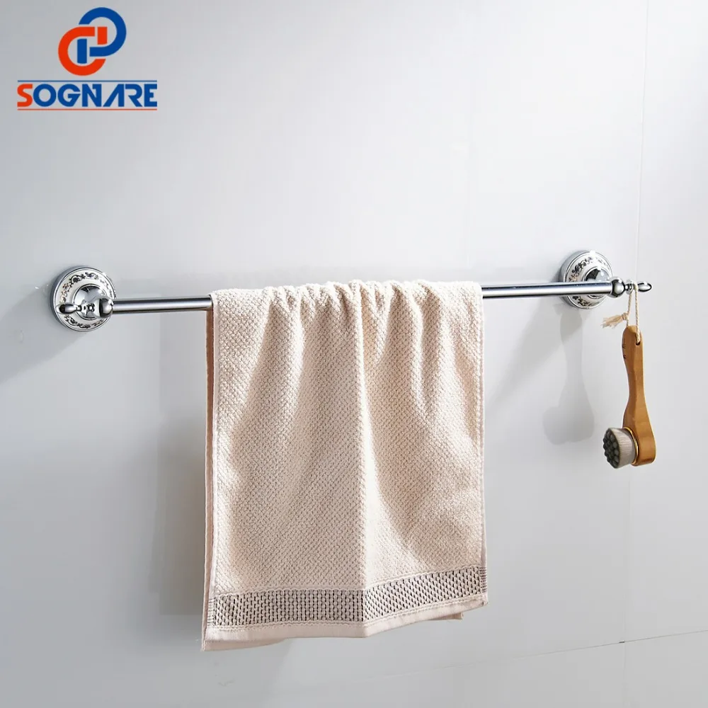 

SOGNARE Luxury Single Towel Bar Holder Chrome Finished Wall Mounted Ceramic Silver Towel Holder Nail Bathroom Accessories D1901