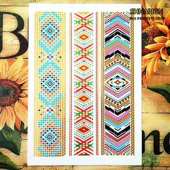 

SHNAPIGN 24 style Temporary Tattoo Body Art, golden 3D stripe Designs, Flash Tattoo Sticker Keep 3-5 days Waterproof 21*15cm