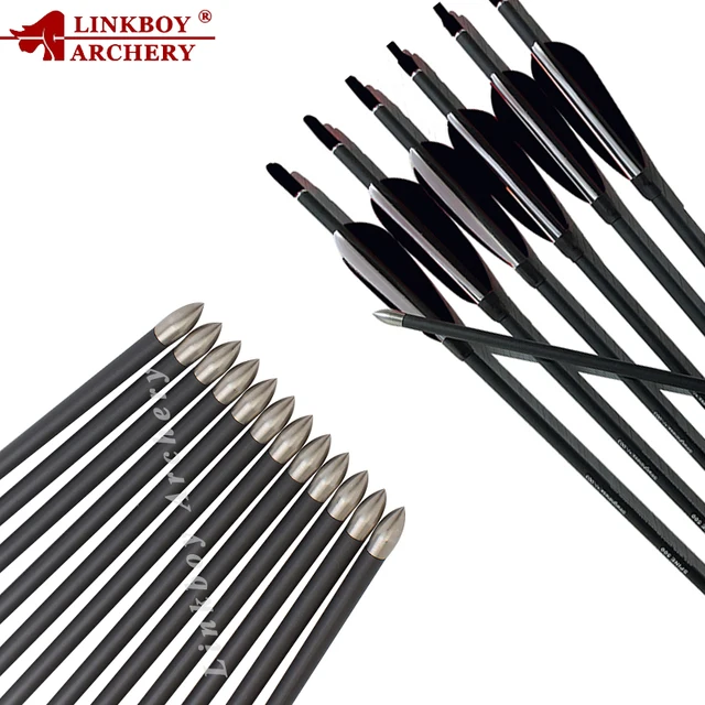 US $56.58 Linkboy Archery 12Pcs Spine600 Carbon Arrow Turkey Feather Nocks 80gr Point