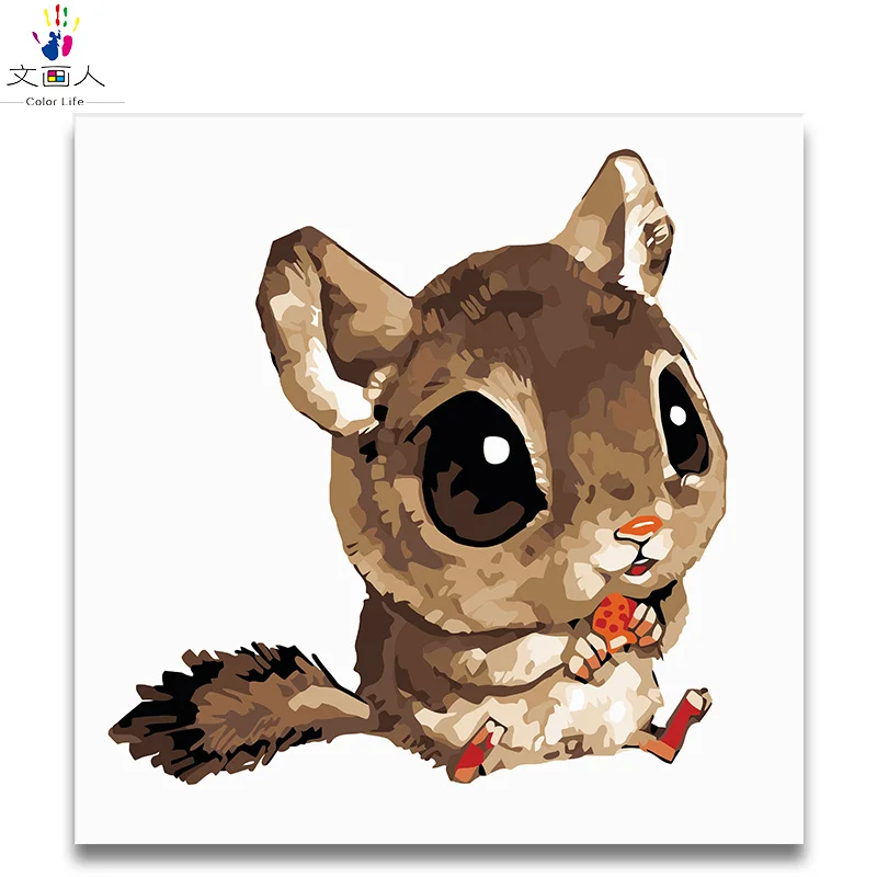 Diy Digital Paint Coloring By Numbers Squirrel Drinking Coke Cute Animals Oil Painting By Numbers For Hoom Children S Room Decor Paint By Number Aliexpress