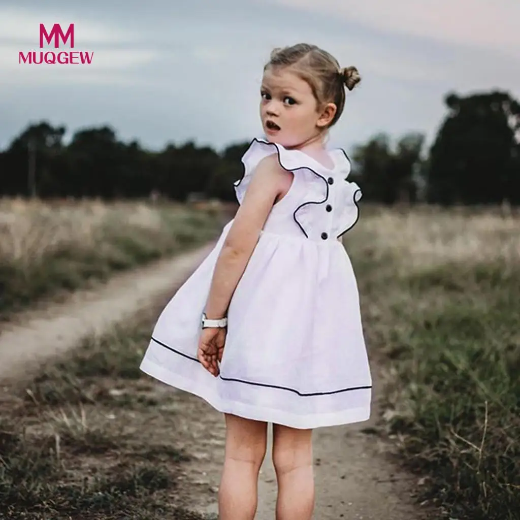 

MUQGEW Fashion Toddler Kids Baby Girls Fly Sleeve Party Princess Dresses Solid White Dress Clothes Vestidos 2019 Spring 1Y-5Y