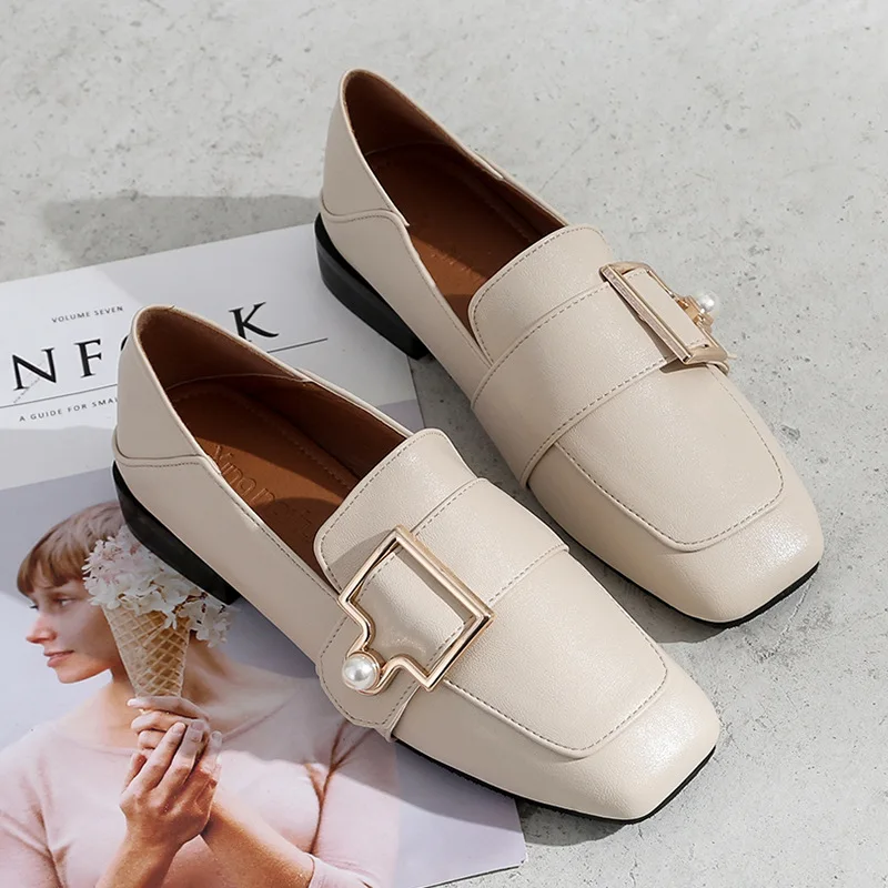 

Solid Color Square Buckle Flats Women Shoes New Spring Summer Women Casual Shoes Breathable Slip-On Loafers Single Shoes