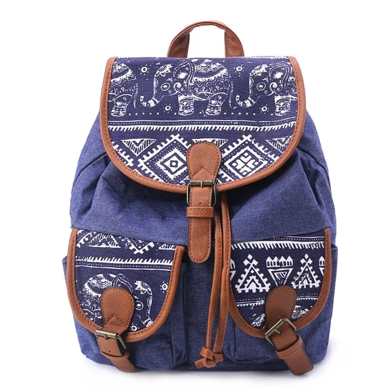 

Vintage Elephant Canvas Printing Backpack Women Drawstring Rucksack Bagpack Feminina Girls School Bags Fashion Bookbags