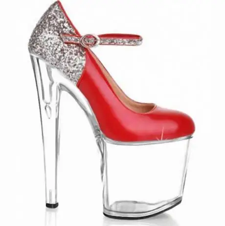 

New 20cm ultra-fine heels crystal shoes waterproof table gold shallow shoes red single shoes sweet bride photo wedding shoes.