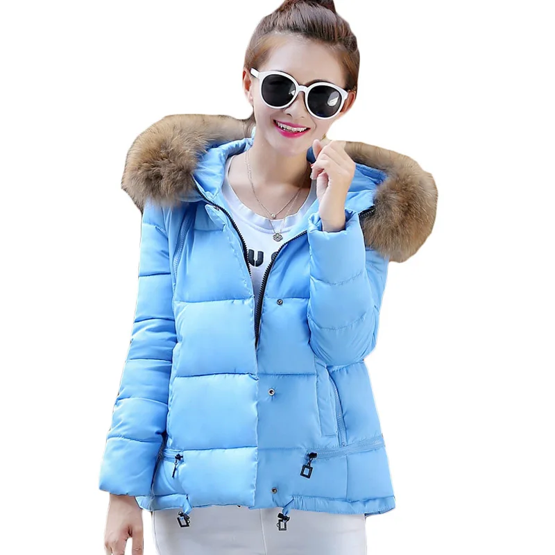 

Women Fur Hoody Short Warm Winter Coat Jacket Lady Basic Parka Thick Overcoat Slim Parkas Zipper and Snap Button Closures XH508