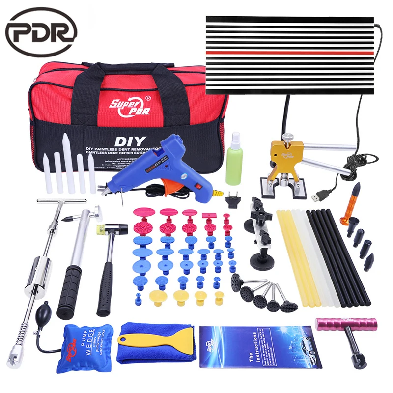 PDR Paintless Car Dent Removal Tool Set to Repair Dente Puller Slider Hammer LED font b