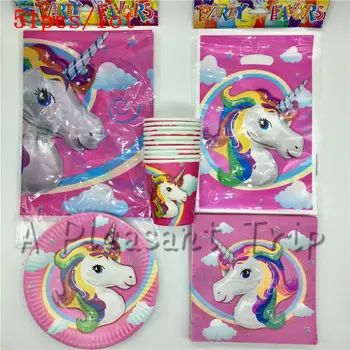 

51pcs/lot Children's Birthday Party Supplies Pink Unicorn Birthday Party Decoration Disposable Children's Candy Bags