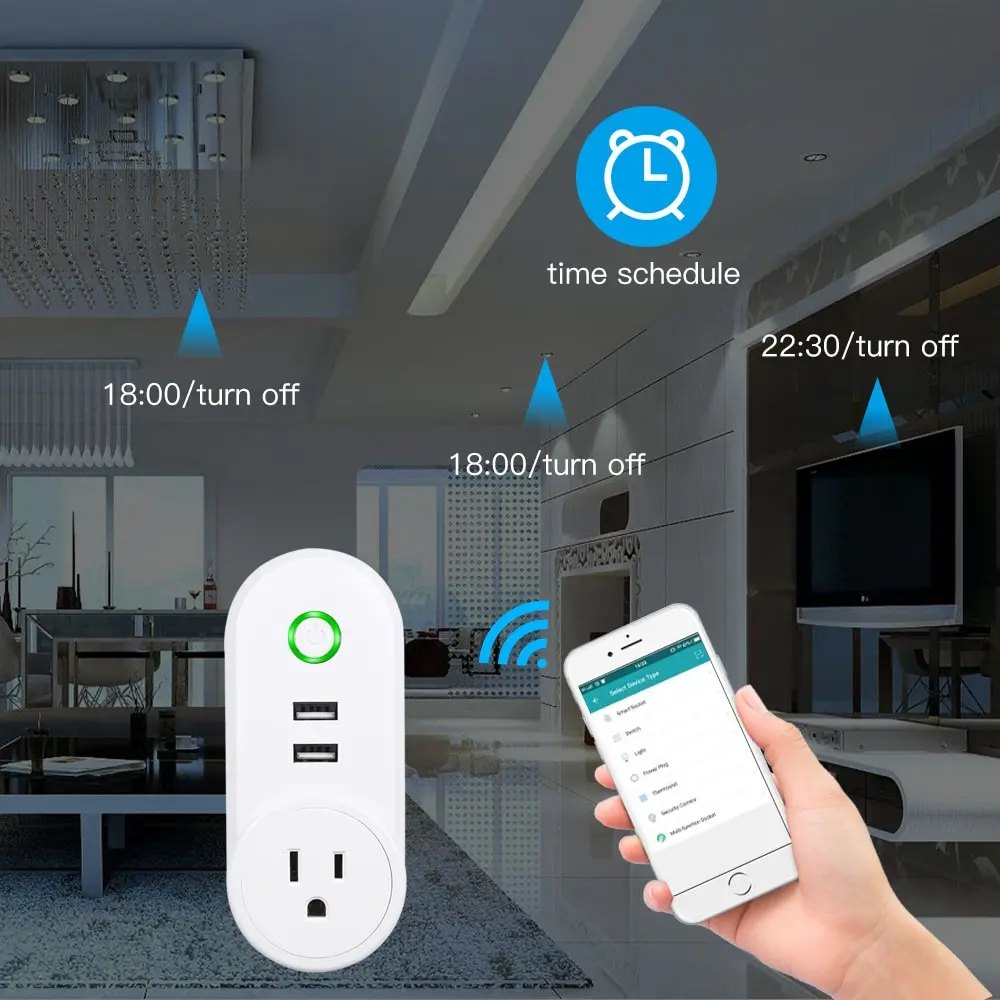 

Smart WiFi Socket Smart Plug Dual USB Charging Port 10A Timer Power APP Remote Control Timers