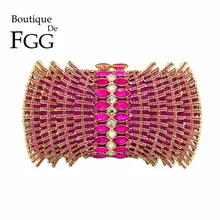 Бутик De FGG Ярко Розовый Фуксия Алмаз Стразы Выдалбливают женские сумки с кристаллами вечерняя сумочка свадебная сумочка кошелек