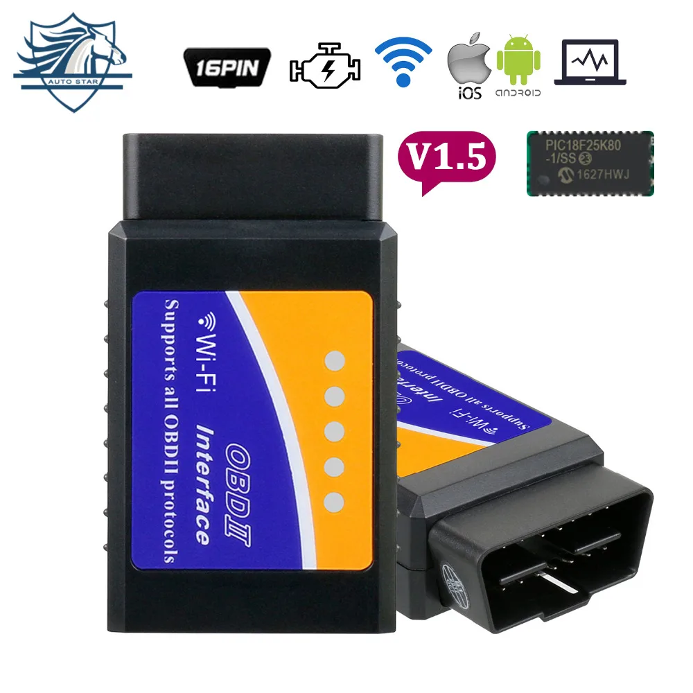 

OBD2 ELM327 V1.5 WIFI with PIC18F25K80 Chip For Android IOS Windows Diagnostic Tool Car Fault Code Reader Detecor Auto Scanner
