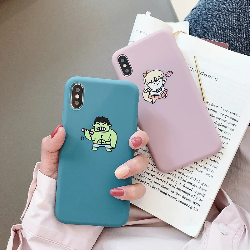 

SoCouple Soft TPU Silicone Phone Case For iphone 7 8 6 6S Plus XS Max XS XR Candy Color Cases Cartoon People Pattern Back Cover
