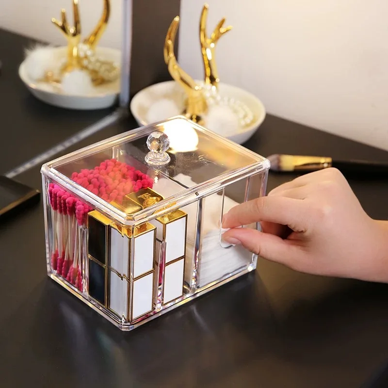 Transparent Clear Acrylic Organizer Holder Cotton Swab Box Makeup Pads Storage Box Desktop Organizer Jewelry Case for Cosmetics