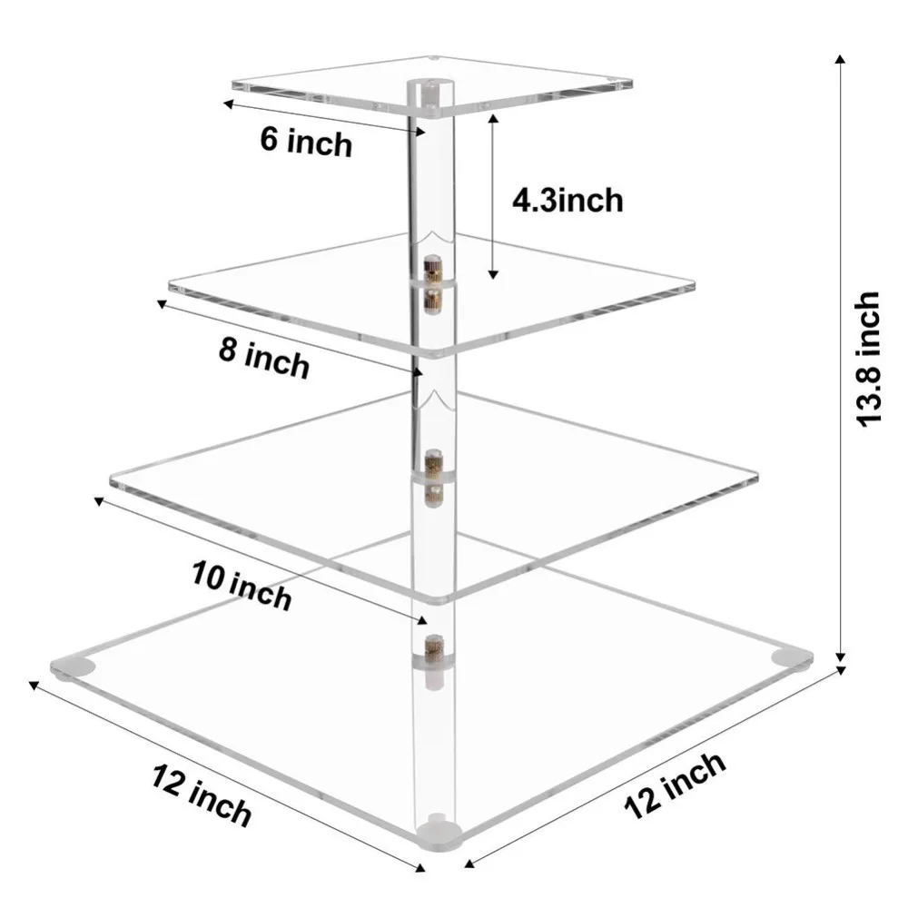 4 яруса Кондитерская подставка акриловая квадратная витрина для кексов с светодиодный гирляндой десертная башня дерево для дня рождения/свадьбы